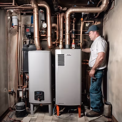 Technician servicing a residential boiler