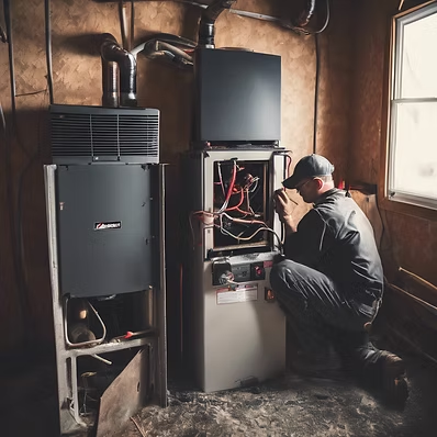 Technician servicing a residential furnace